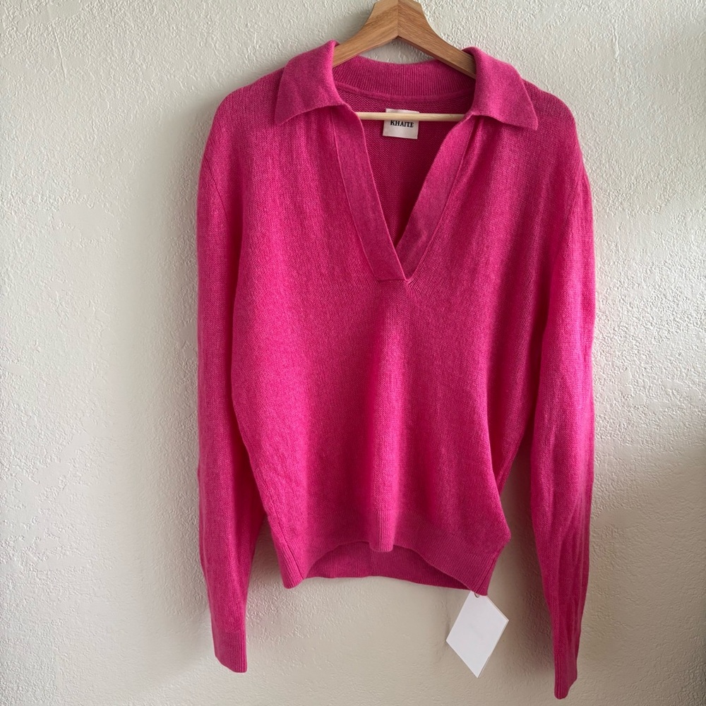 NWT KHAITE Jo Cashmere-blend Polo Sweater In Pink Size XS
